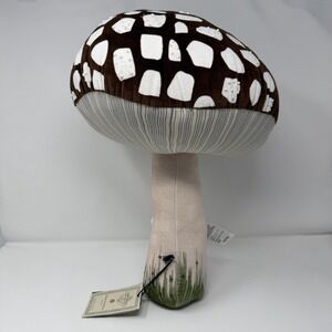 ✨🍄NEW John Derian Brown/Cream/Green/White Beads Mushroom Pillow 18" x 12" 🍄✨